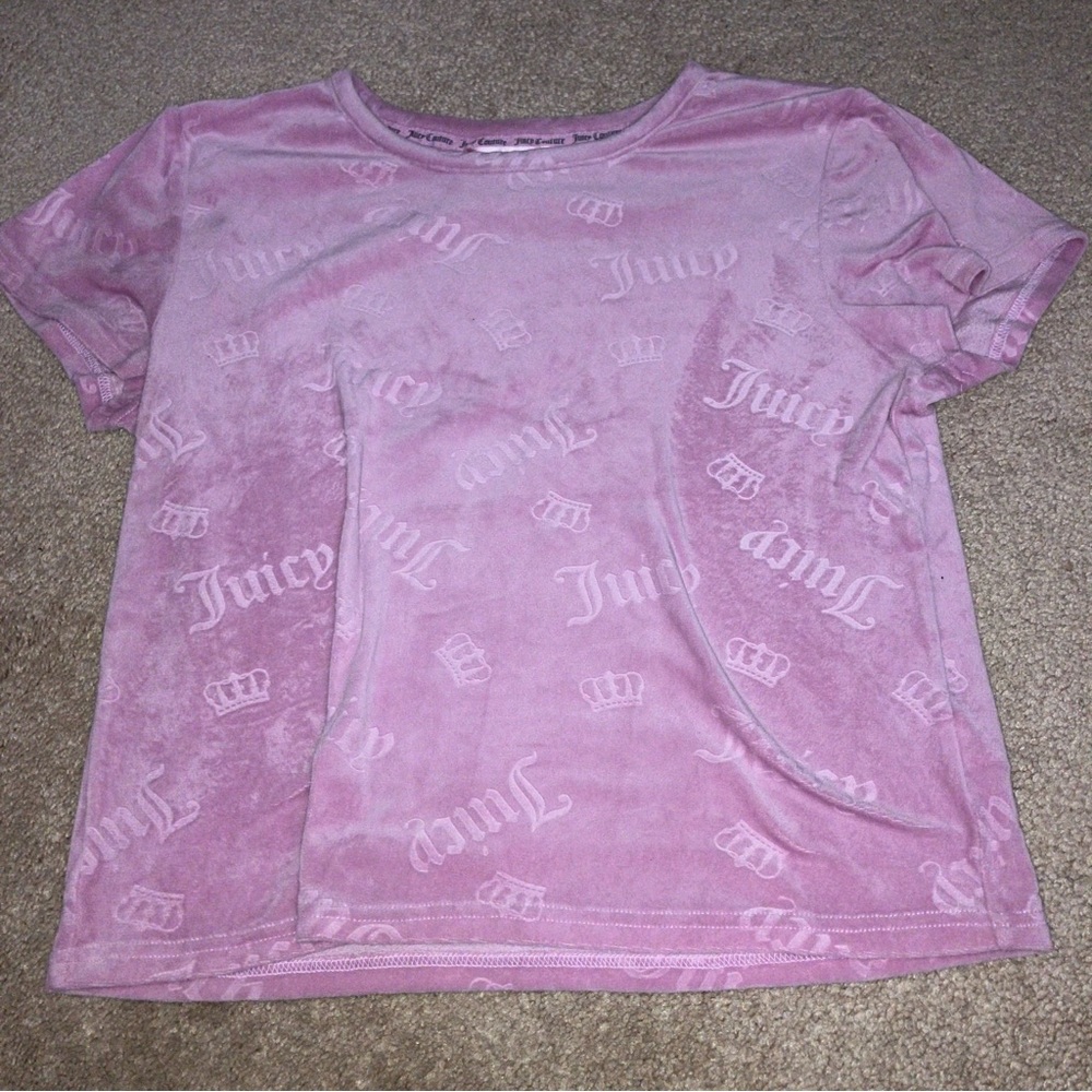 Juicy Couture Velour-Look Embossed Pajama Set - Shorts and Short Sleeved Shirt - Picture 4 of 7
